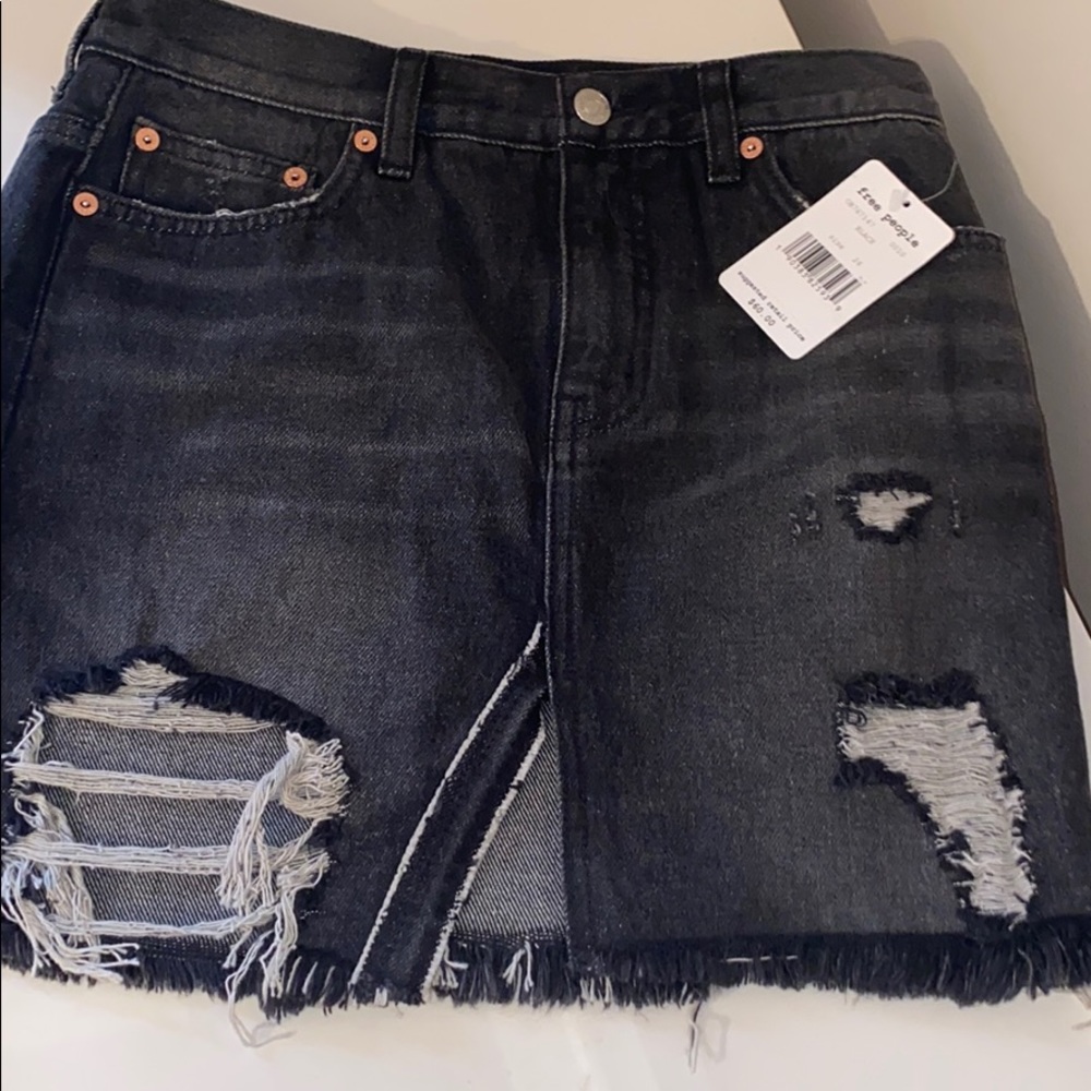 Free People Dark Grey Distressed Skirt - Picture 2 of 8